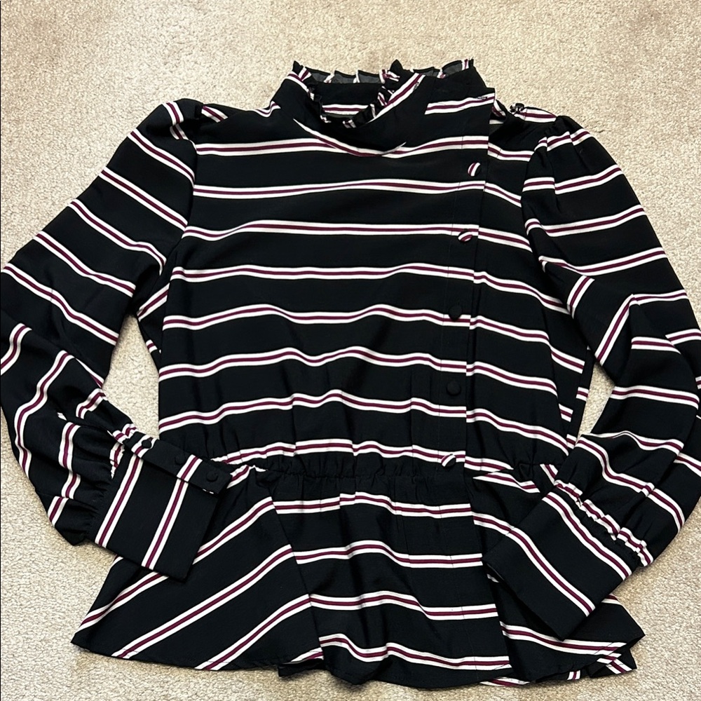 Striped Black, Maroon & White Women's Top